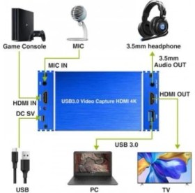 Resim Kee Prro USB 3.0 Video Capture HDMI 4K 60 Fps HDMI Video Kayıt 