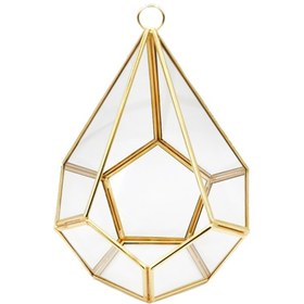 Resim Cam Metal Beşgen Tabanlı Piramit Sunumluk Sandık ve Takı Kutusu 25X35 cm Altın 