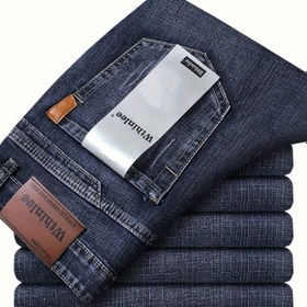 Resim Erkek Klasik Tasarım Kot Pantolon, İş için Yarı Resmi Esnek Kot Pantolon 