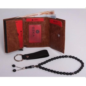 Resim Ozka Leather Collection Kişiye Özel Yeni Trend Otomatik Mekanizmalı Cüzdan - Anahtarlık Ve Tespih 