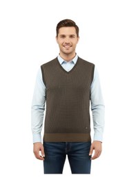 Resim Çizgi Triko Erkek V Yaka Süveter Çelik Örgü Regular Kalıp 5208h Bgl-st04960 Vizon 