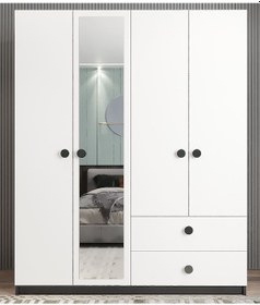 Resim Point 4 Kapaklı Gardırop Dolap Füme Beyaz - Ücretsiz Kurulum 