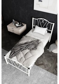 Resim Argimo Orkide Tek Kişilik Ferforje Beyaz Metal Karyola 100x200 