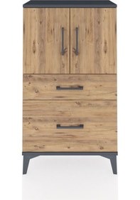 Resim Arges Komodin 2 Raflı 2 Çekmeceli 2 Kapaklı 60x30x106 Antrasi... Antrasit 