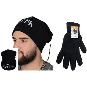 Resim Göktürk Nakışlı Siyah Polar Boyunluk Eldiven Seti Siyah 