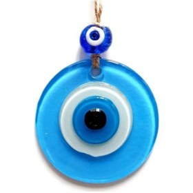 Resim Nazar Boncuklu Bebek Mavisi Renginde Mini Duvar Süsü Dekoratif Hediyelik Cam Eşya 