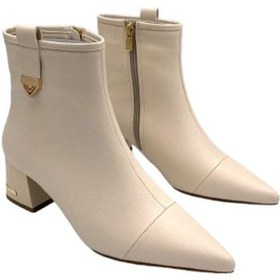 Resim Beyaz Park Moda Luni Fermuarlı Topuklu Kadın Bot Bej Bej 
