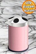 Resim Badem10 Set Üstü Diş Fırçalık Banyo Metal Diş Fırçası Kabı Kutusu Pembe 