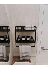 Resim Aju Havluluk 2 Katlı Duvara Monte Raf Aksesuarlık Şal Askılığı Banyo Mutfak Düzenleyiciii Siyah 
