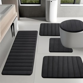 Resim 5 Parça Banyo Halı Seti, Makinede Yıkanabilir Banyo Paspasları, Kaymaz Yüksek Emici Yumuşak Süngerli Halılar Lavabo ve Tuvalet İçin Uygun 