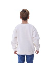 Resim Erkek Çocuk Sweatshirt %100 Pamuk Rahat Kalıp 5-10 Yaş Krem 