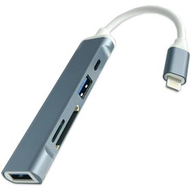 Resim Genel Markalar Ipad, Iphone Lightning Girişli 5in1 Çoğaltıcı Hub, 2x Usb, 1x Type C, 1x Sd, 1x Tf Okuyucu 