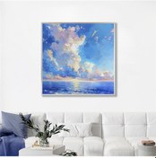 Resim Yağlı Boya Dokulu Tablo Soyut Deniz Ve Gökyüzü Manzarası Gümüş Çerçeveli U06036-179001 