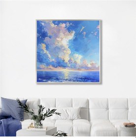 Resim Yağlı Boya Dokulu Tablo Soyut Deniz Ve Gökyüzü Manzarası Gümüş Çerçeveli U06036-179001 