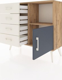 Resim Arges Şifonyer Tek Raflı 4 Çekmeceli Tek Kapaklı 88x30x80 Çam-antrasit/aytaşı Antrasit/aytaşı 