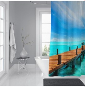 Resim Banyo Perdesi 1x180x200 Tek Kanat Duş Perdesi Halka Hediyeli Duşakabin Perdesi The Dock Çok Renkli 