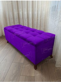 Resim Çizgi Kapitoneli Sandıklı Puf 100 Cm Ceviz Ayak Lila 