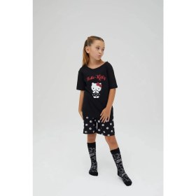 Resim Kız Çocuk Kollu Şortlu Pamuklu Pijama Takımı 