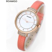 Resim Hanyang Pembe Boamigo Kadın Saatler Moda Kuvars Elbise Saatler Kadın Bilezik Izle Narin Deri Taklidi Saatler Reloj De Mujer (Yurt Dışından) 