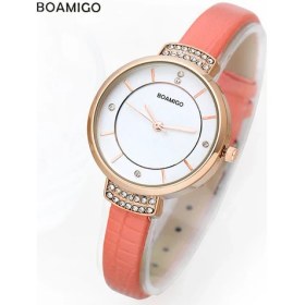 Resim Hanyang Pembe Boamigo Kadın Saatler Moda Kuvars Elbise Saatler Kadın Bilezik Izle Narin Deri Taklidi Saatler Reloj De Mujer (Yurt Dışından) 