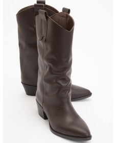 Resim Sojo Kahverengi Cilt Hakiki Deri Kalın Topuklu Kısa Çizme Kahverengi Deri 