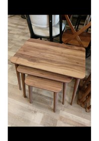 Resim Modern Ahşap Zigon Sehpa Takımı Ceviz 