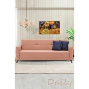 Resim Sandalie Daily Üçlü Kanepe Salon Oturma Odası Koltuk Yataklı Sandıklı - Somon 