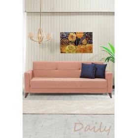 Resim Sandalie Daily Üçlü Kanepe Salon Oturma Odası Koltuk Yataklı Sandıklı - Somon 