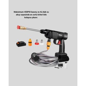 Resim VeraGlobe Buğz 48V Kablosuz Yıkama Makinesi - 2 Pil, Köpük Tankı ve Ayarlanabilir 