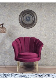 Resim Zafir Tekli İstiridye Gold Kaplama Telli Ayak Çay Seti Koltuk Tekli Berjer , Balkon, Salon, Ofis Bordo 