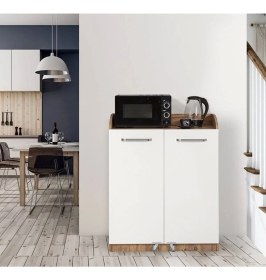 Resim Evistro Kiler Dolabı 2 Kapaklı Kısa 90 Derece Açılır Kapak Çok Amaçlı Mutfak Dolabı Beyaz-Atlantik Çam 