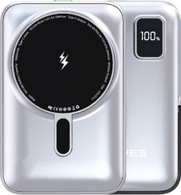 Resim Lenyes PW134D 20W Ultra İnce Dijital LED Ekranlı Standlı Wireless Powerbank 15W 10000mAh Gümüş 