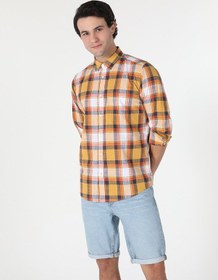 Resim Colin's Regular Fit Kareli Erkek Sarı Uzun Kol Gömlek CL1059563_Q1.V1_YLS Turuncu 
