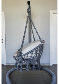 Resim Tek Kişilik Makrome El Örgüsü Salıncak Minderli Açık Gri Mis38016grim Açık Gri 