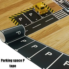 Resim 1 rulo DIY trafik yolu kağıdı, dekoratif simülasyon park yeri bandı, kolay yırtılabilir, yeniden kullanılabilir, yaratıcı oyun yol çıkartmaları için kullanılabilir. 