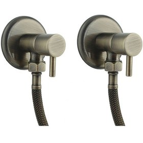 Resim Fkn İkili Çubuk Başlı Pirinç Antik Taharet Musluğu Spiralli (2 Musluk + 2 Spiral) Antik 