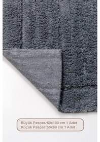 Resim Elart Luin Banyo Halısı Paspas Takımı Pamuklu 2 Adet 60x100 Cm Antrasit Antrasit 