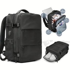 Resim Büyük Kapasiteli Seyahat Sırt Çantası Ayakkabı Bölmesi ile, Hafif Polyester Laptop Sırt Çantası Şarj Portu ile, Kadınlar için Moda Seyahat Çantası 