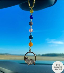 Resim Sunshe Atelier Karışık Akik Taşı Doğaltaş Kedi Dikiz Aynası Araç Süsü( Nazar-Kötü Enerji) 