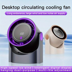 Resim 2025 Sone Buz Paketi Masaüstü Fanı Dijital Ekranlı - Yüksek Hız Turbini, 5 Hız Ayarlanabilir, Pervanesiz Sessiz Soğutma, Ofis, Dış Mekan, Seyahat için Taşınabilir USB/Pil Güçlü (Siyah & Bej), Şarj Edilebilir Portatif Fan, Ofis Soğutması, Şık Soğutma, Uzun Ömürlü Performans 