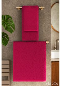 Resim Banyo & Yüz Havlusu Seti Dokulu %100 Pamuk 90x150 + 50x90 Cm Foliva Vişne 