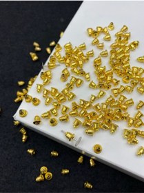 Resim Hedef Bijuteri 100 Adet Sarı Kaplama Gold Altınsarısı Renk Pirinç Küpe Stoperi, Varil Model Küpe Arkası , Kapama 