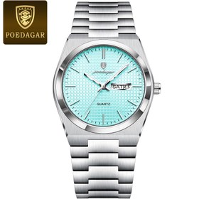 Resim POEDAGAR Lüks Spor Saat - Paslanmaz Çelik Quartz Mekanizma, Parlayan Tarih ve Hafta Göstergeli, Mavi Kadran Beyaz Dokulu Bezel, IPX8 Yüksek Kalite, Günlük Kullanım için Şık Tasarım | Metal Tel İşlemi 