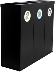 Resim Metal 3'Lü Geri Dönüşüm Sıfır Atık Kutusu Elektrostatik Toz Boyalı (Plastik-Kağıt-Organik) (Siyah) 