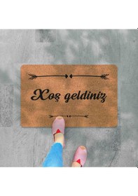 Resim Azerbaycan'a Özel Hoş Geldiniz Xoş G Ldiniz Yazılı Dijital Baskılı Kapı Önü Paspas Siyah 