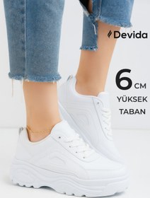 Resim Devida 6 Cm Yüksek Taban Kadın Beyaz Spor Ayakkabı Rahat Air Günlük Sneaker X401 Vega Serisi 