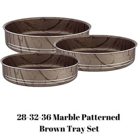 Resim Bonera Montella 3'lü Mermer Desenli Kahverengi - Siyah Tepsi 28-32-36 Cm Kahverengi 