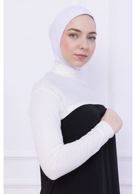 Resim Loggia Balıkçı Yaka Boyunluklu Kolluk Ekru - Likralı Dik Yakalı Kadın Body Tesettür Crop Bolero Ekru 