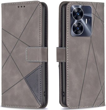 Cbtx Realme Uyumlu C55 Manyetik Toka Rhombus Doku Deri Telefon Kılıfı İçin