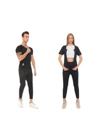 Resim Incelme Terleten Termal Takım Fermuarlı Ve Tayt Terleme Kıyafeti Termal Sauna Kıyafeti Siyah 